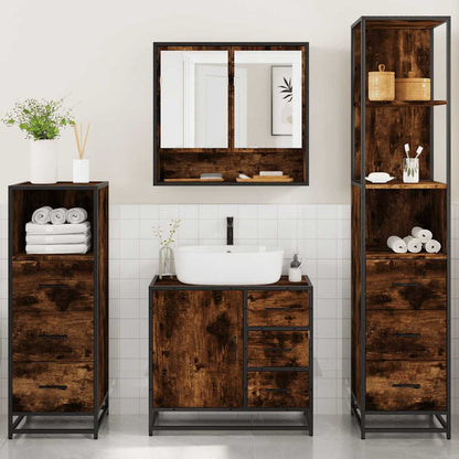 vidaXL 4 Piece Bathroom Furniture Set Smoked Oak Engineered Wood