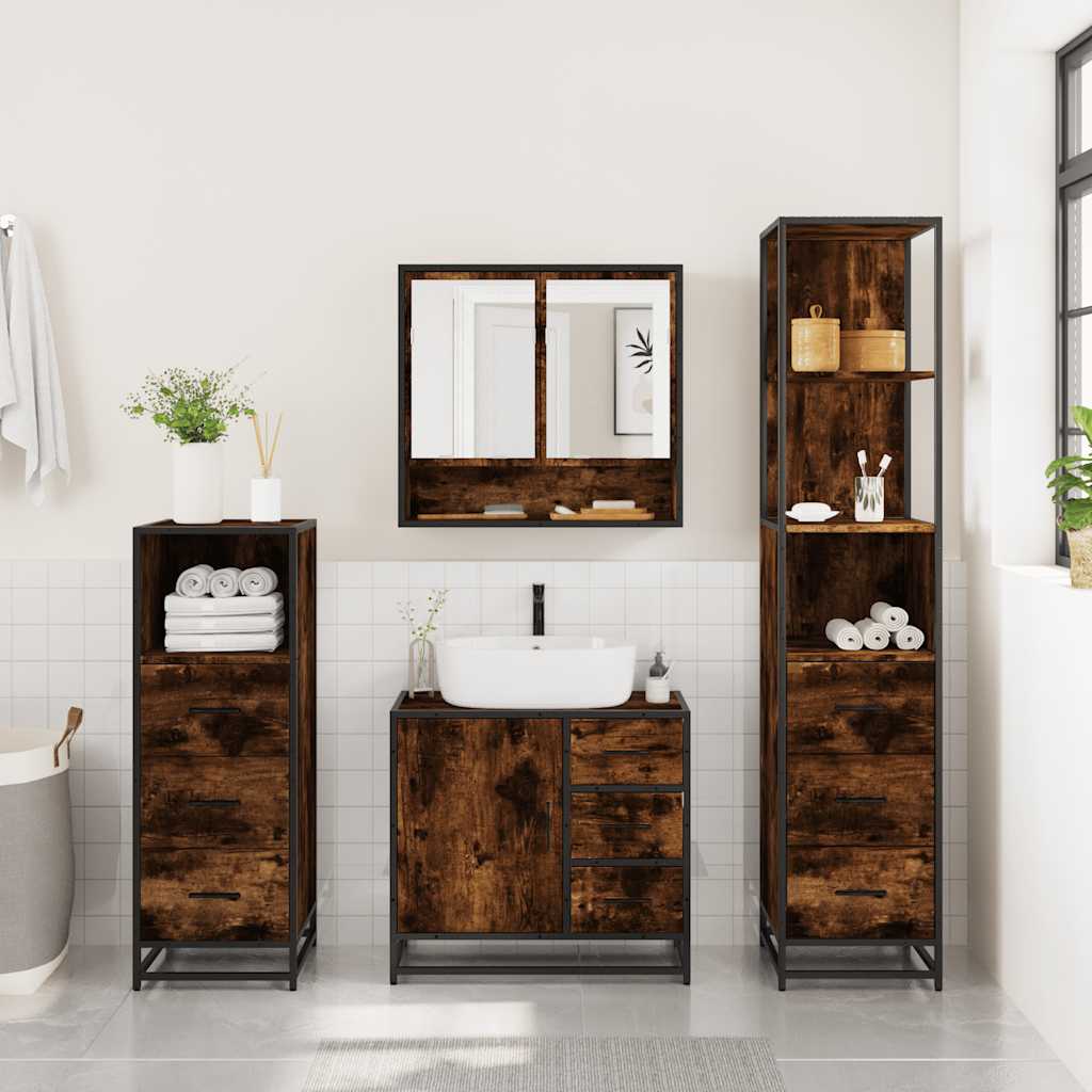 vidaXL 4 Piece Bathroom Furniture Set Smoked Oak Engineered Wood