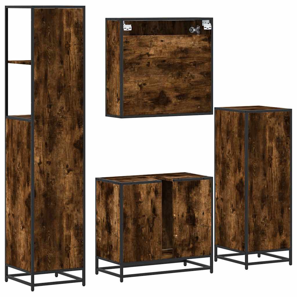 vidaXL 4 Piece Bathroom Furniture Set Smoked Oak Engineered Wood