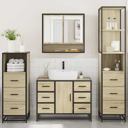 vidaXL 4 Piece Bathroom Furniture Set Sonoma Oak Engineered Wood