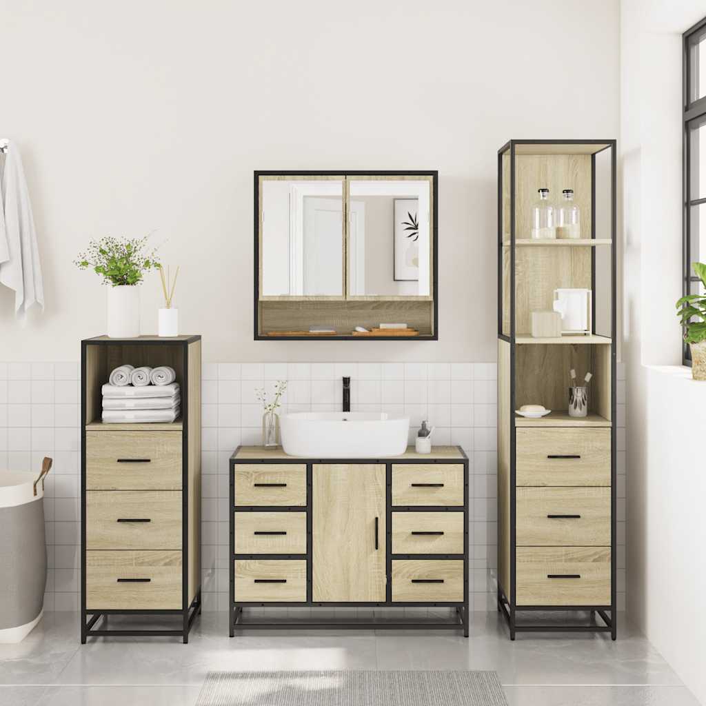 vidaXL 4 Piece Bathroom Furniture Set Sonoma Oak Engineered Wood