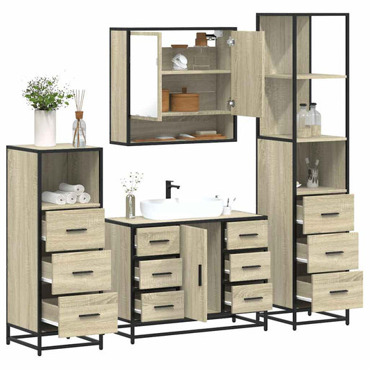 vidaXL 4 Piece Bathroom Furniture Set Sonoma Oak Engineered Wood