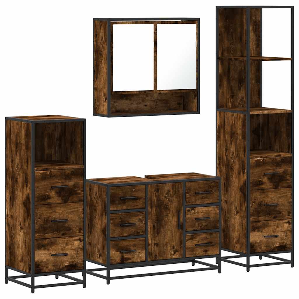 vidaXL 4 Piece Bathroom Furniture Set Smoked Oak Engineered Wood