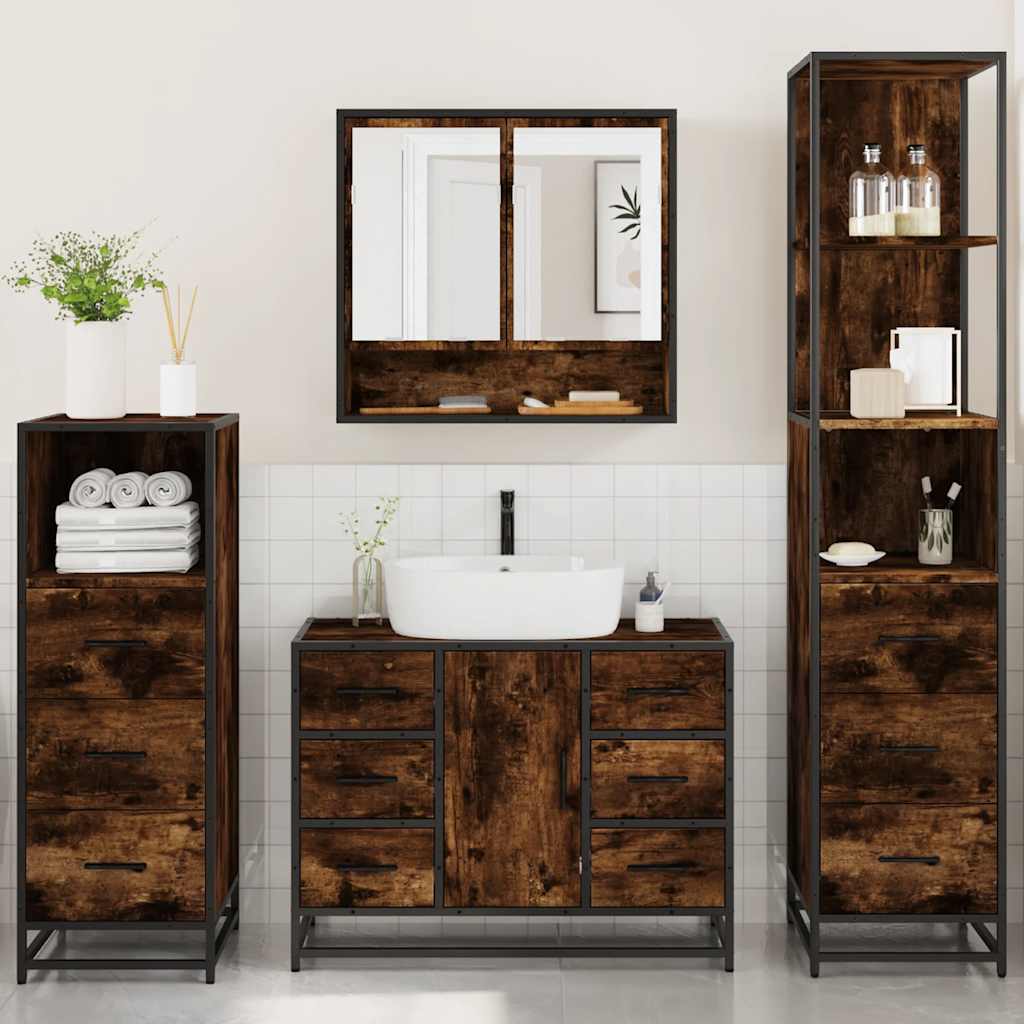 vidaXL 4 Piece Bathroom Furniture Set Smoked Oak Engineered Wood