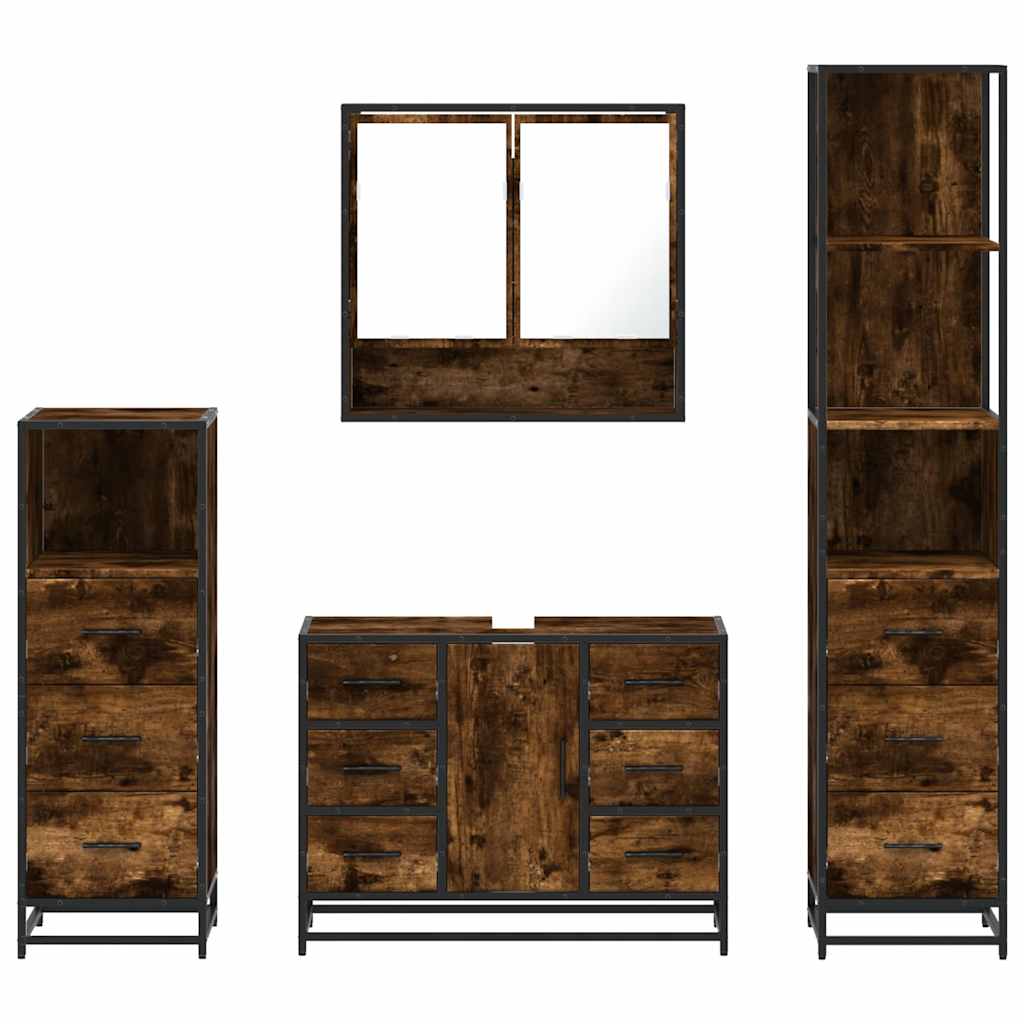 vidaXL 4 Piece Bathroom Furniture Set Smoked Oak Engineered Wood