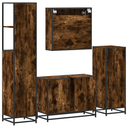 vidaXL 4 Piece Bathroom Furniture Set Smoked Oak Engineered Wood