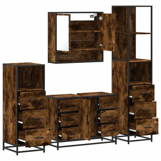 vidaXL 4 Piece Bathroom Furniture Set Smoked Oak Engineered Wood