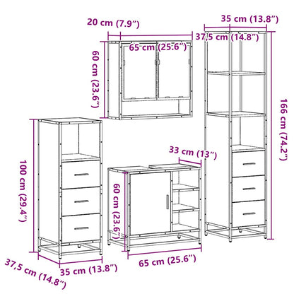 vidaXL 4 Piece Bathroom Furniture Set Sonoma Oak Engineered Wood