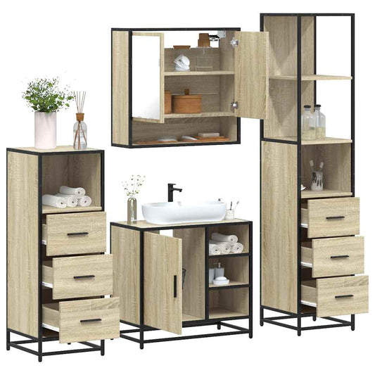 vidaXL 4 Piece Bathroom Furniture Set Sonoma Oak Engineered Wood