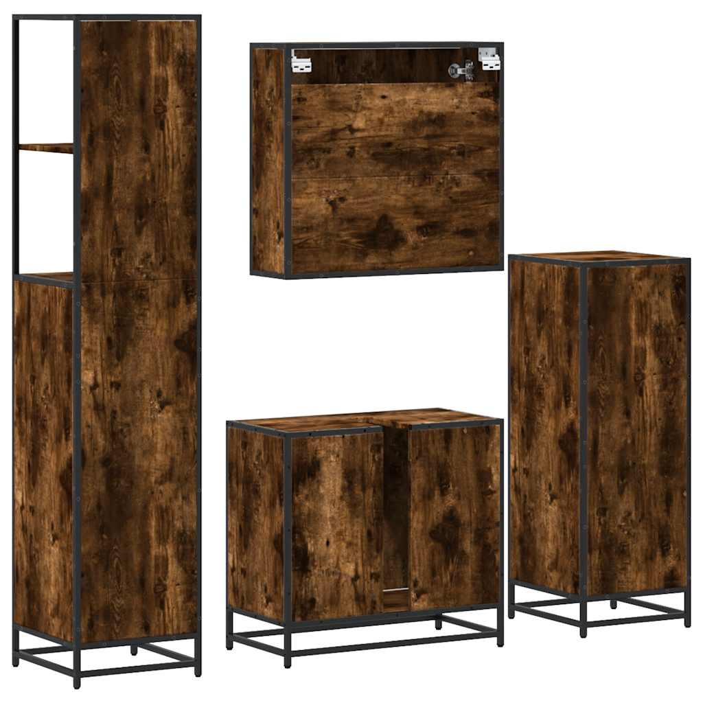 vidaXL 4 Piece Bathroom Furniture Set Smoked Oak Engineered Wood