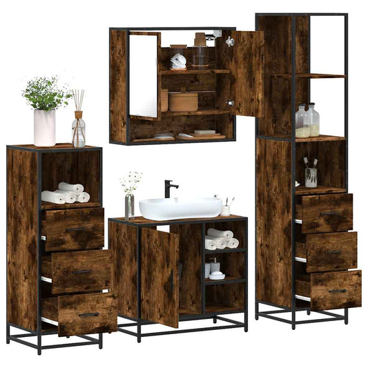 vidaXL 4 Piece Bathroom Furniture Set Smoked Oak Engineered Wood