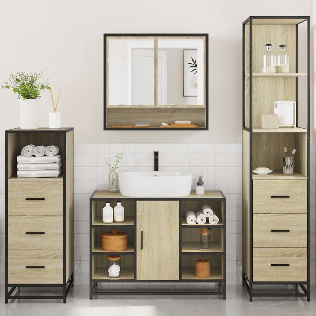 vidaXL 4 Piece Bathroom Furniture Set Sonoma Oak Engineered Wood