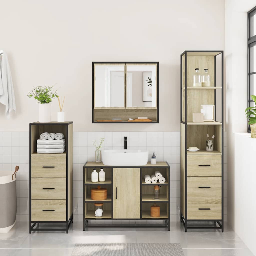 vidaXL 4 Piece Bathroom Furniture Set Sonoma Oak Engineered Wood