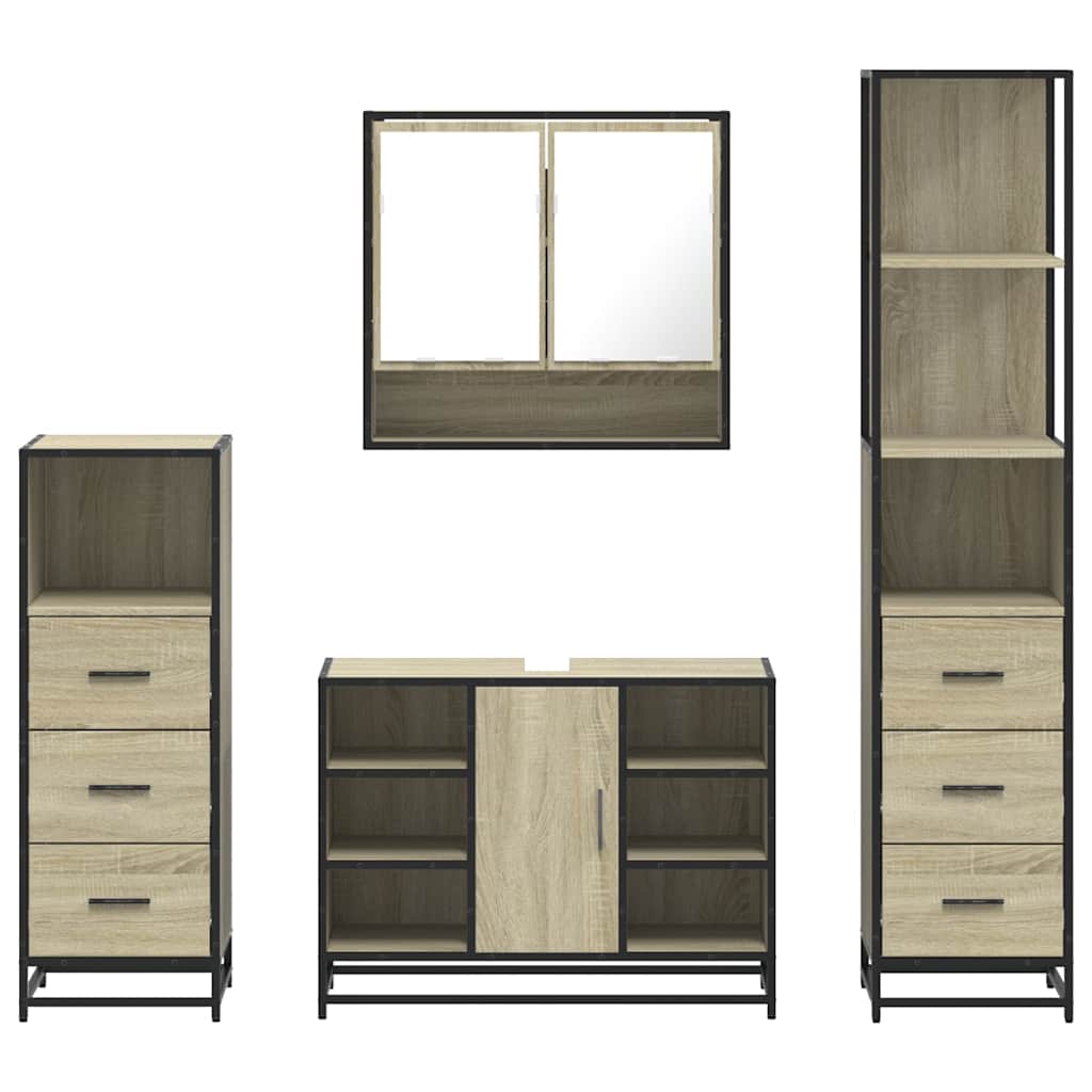 vidaXL 4 Piece Bathroom Furniture Set Sonoma Oak Engineered Wood