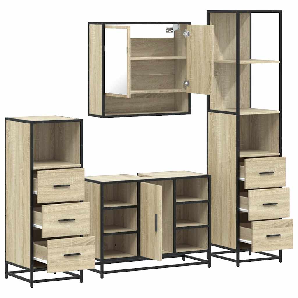vidaXL 4 Piece Bathroom Furniture Set Sonoma Oak Engineered Wood