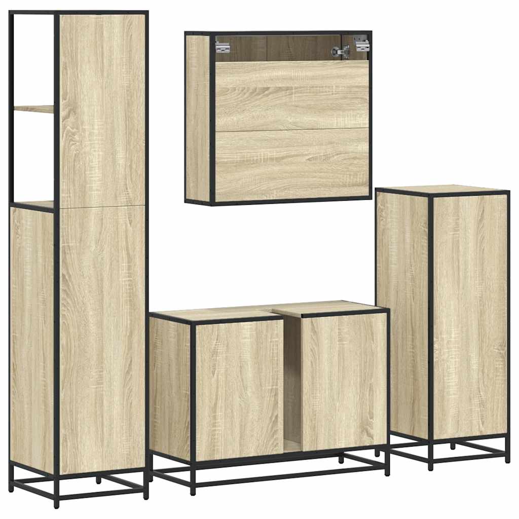 vidaXL 4 Piece Bathroom Furniture Set Sonoma Oak Engineered Wood
