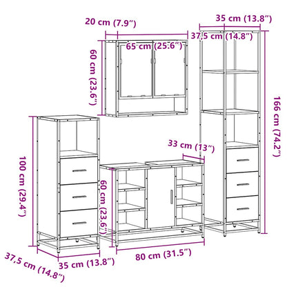 vidaXL 4 Piece Bathroom Furniture Set Sonoma Oak Engineered Wood