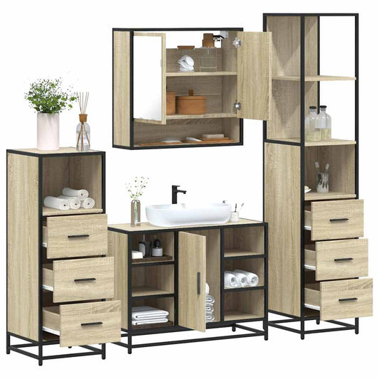 vidaXL 4 Piece Bathroom Furniture Set Sonoma Oak Engineered Wood