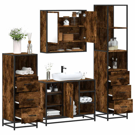 vidaXL 4 Piece Bathroom Furniture Set Smoked Oak Engineered Wood