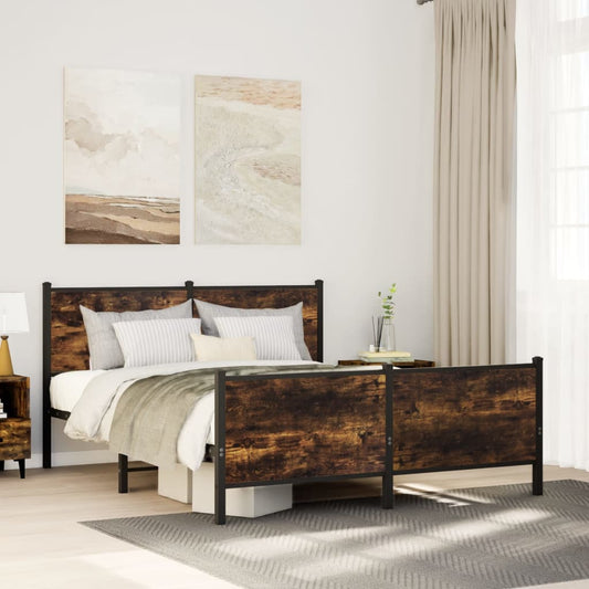 vidaXL Metal Bed Frame without Mattress Smoked Oak 140x200 cm
