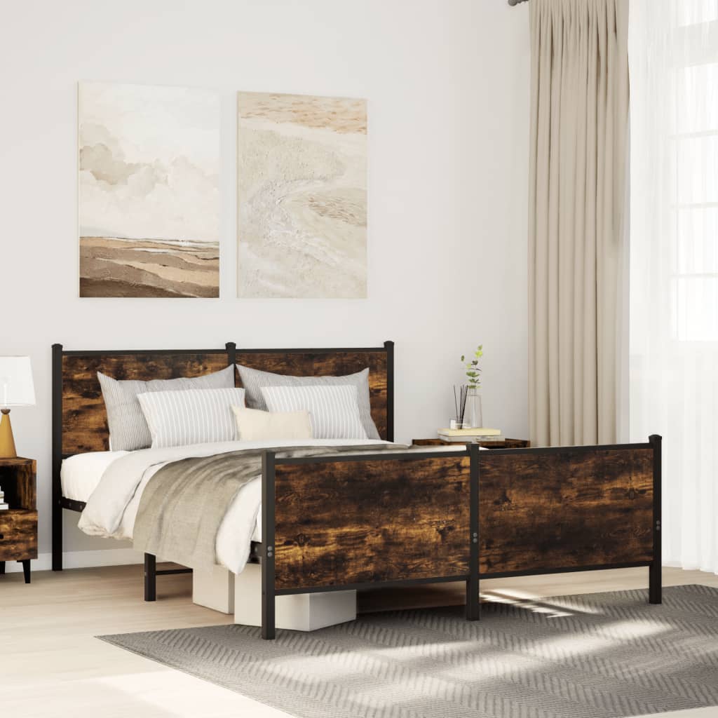 vidaXL Metal Bed Frame without Mattress Smoked Oak 150x200 cm King Size