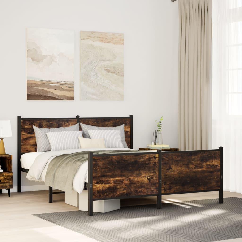 vidaXL Metal Bed Frame without Mattress Smoked Oak 160x200 cm
