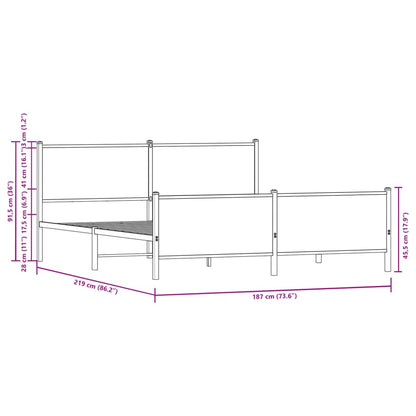 vidaXL Metal Bed Frame without Mattress Sonoma Oak 183x213 cm