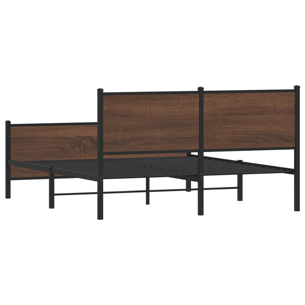vidaXL Metal Bed Frame without Mattress Brown Oak 140x190 cm