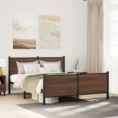 vidaXL Metal Bed Frame without Mattress Brown Oak 140x190 cm