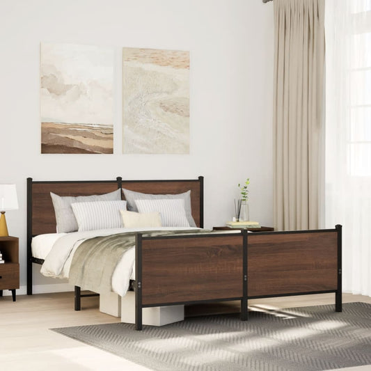vidaXL Metal Bed Frame without Mattress Brown Oak 140x190 cm