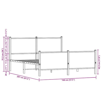 vidaXL Metal Bed Frame without Mattress Brown Oak 140x200 cm