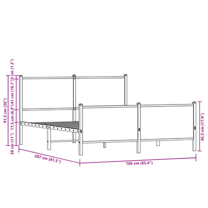 vidaXL Metal Bed Frame without Mattress Brown Oak 160x200 cm