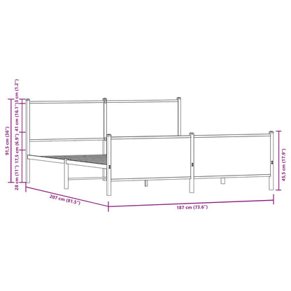 vidaXL Metal Bed Frame without Mattress Brown Oak 180x200 cm Super King