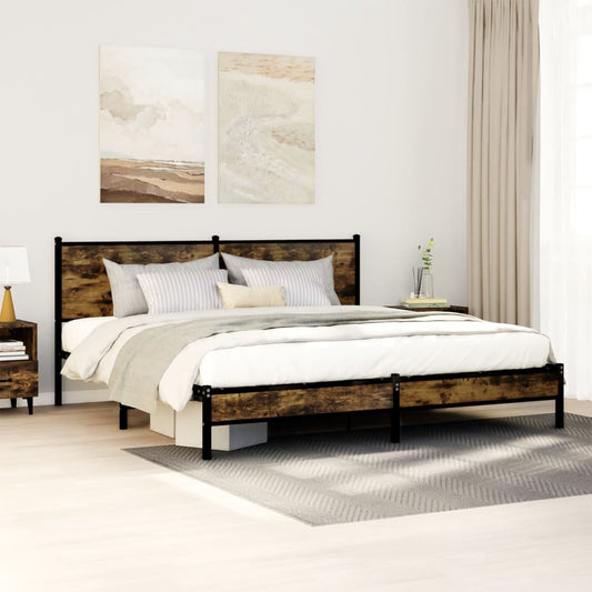 vidaXL Metal Bed Frame without Mattress Smoked Oak 183x213 cm