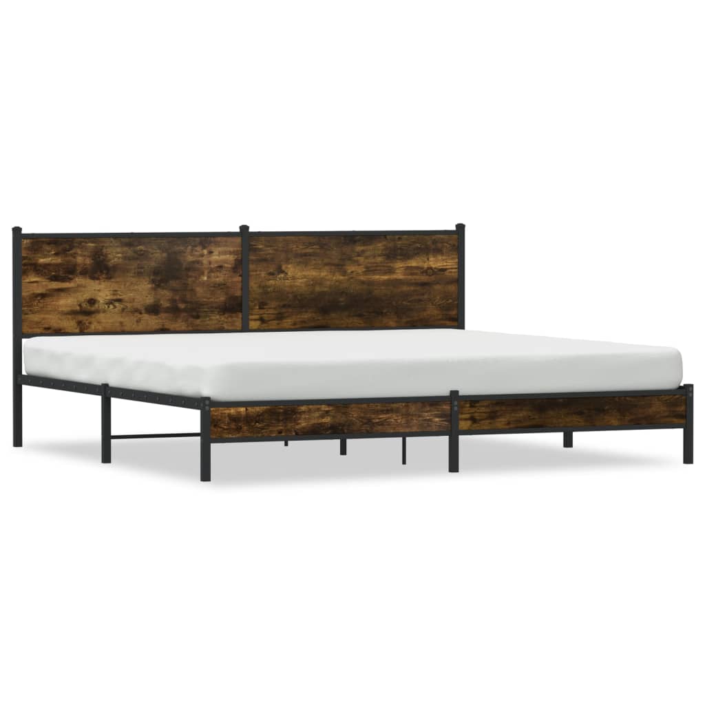 vidaXL Metal Bed Frame without Mattress Smoked Oak 193x203 cm