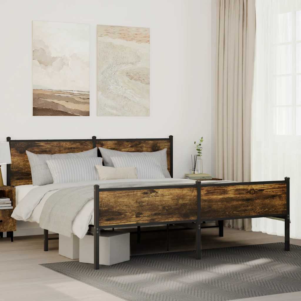 vidaXL Metal Bed Frame without Mattress Smoked Oak 183x213 cm