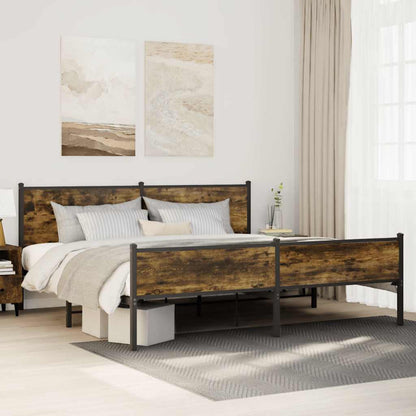 vidaXL Metal Bed Frame without Mattress Smoked Oak 193x203 cm