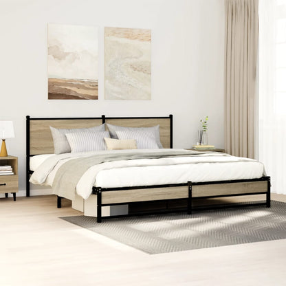 vidaXL Metal Bed Frame without Mattress Sonoma Oak 180x200 cm Super King