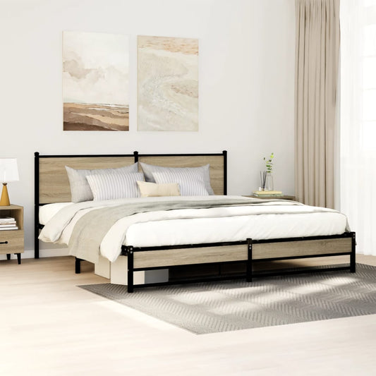 vidaXL Metal Bed Frame without Mattress Sonoma Oak 180x200 cm Super King