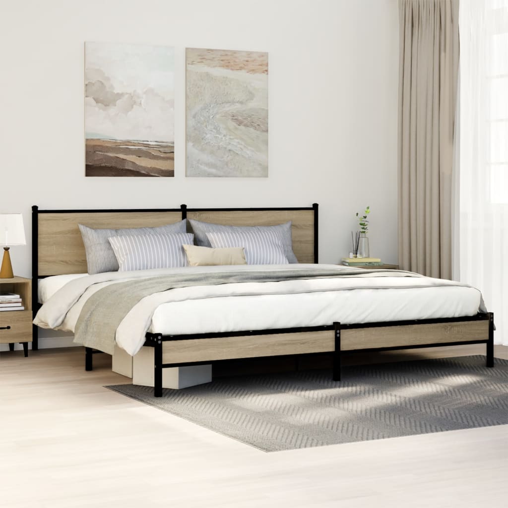 vidaXL Metal Bed Frame without Mattress Sonoma Oak 193x203 cm