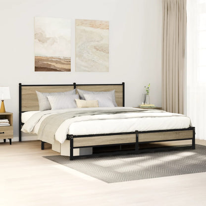 vidaXL Metal Bed Frame without Mattress Sonoma Oak 180x200 cm Super King