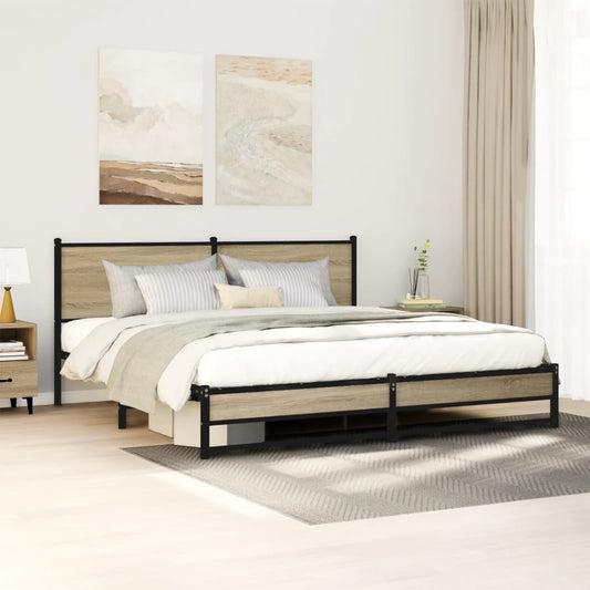 vidaXL Metal Bed Frame without Mattress Sonoma Oak 180x200 cm Super King