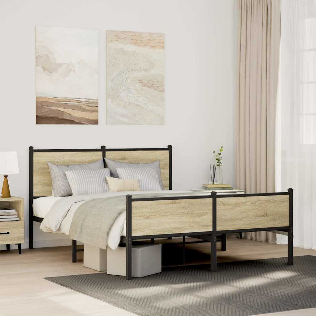 vidaXL Metal Bed Frame without Mattress Sonoma Oak 150x200 cm King Size