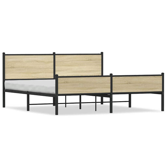 vidaXL Metal Bed Frame without Mattress Sonoma Oak 180x200 cm Super King