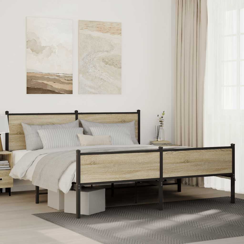 vidaXL Metal Bed Frame without Mattress Sonoma Oak 183x213 cm