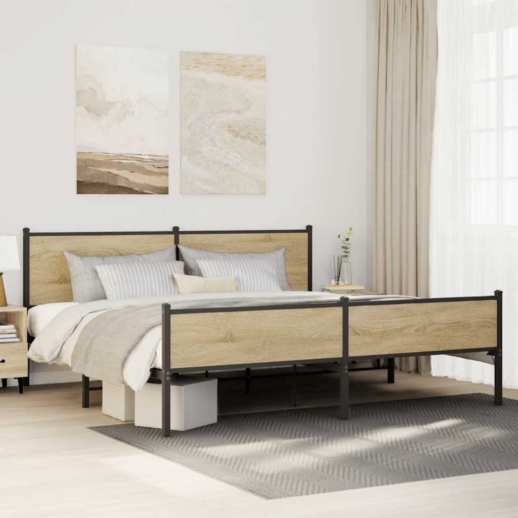vidaXL Metal Bed Frame without Mattress Sonoma Oak 193x203 cm