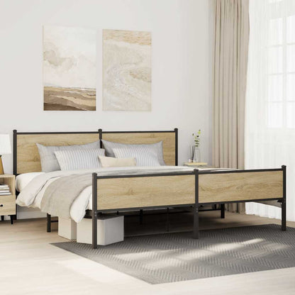 vidaXL Metal Bed Frame without Mattress Sonoma Oak 193x203 cm
