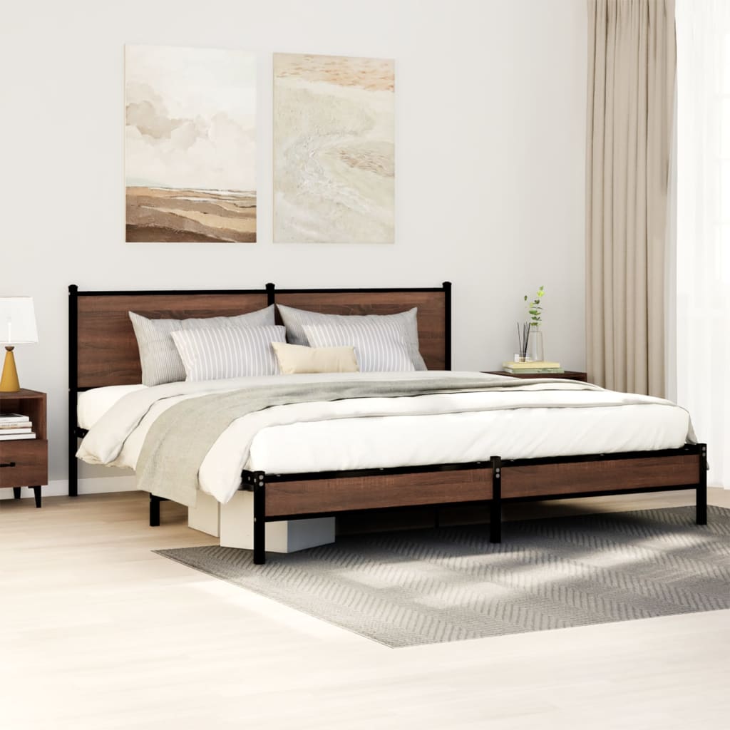 vidaXL Metal Bed Frame without Mattress Brown Oak 183x213 cm