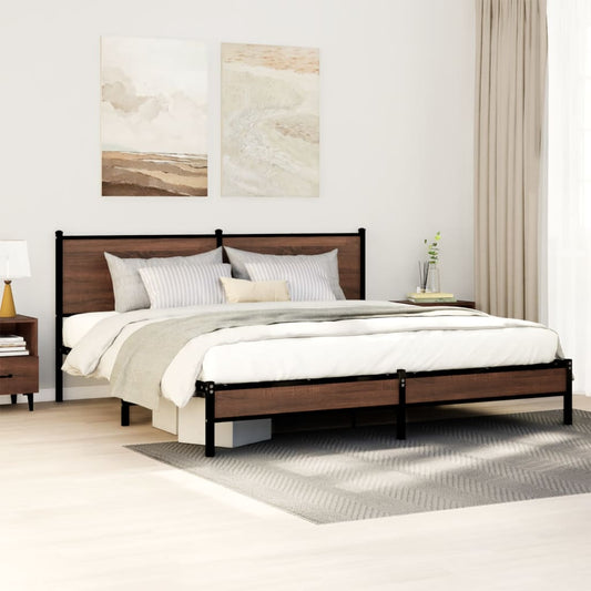 vidaXL Metal Bed Frame without Mattress Brown Oak 183x213 cm