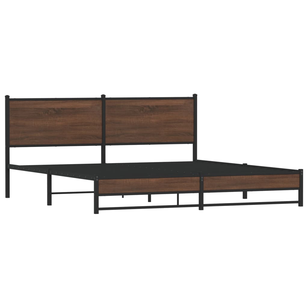 vidaXL Metal Bed Frame without Mattress Brown Oak 180x200 cm Super King